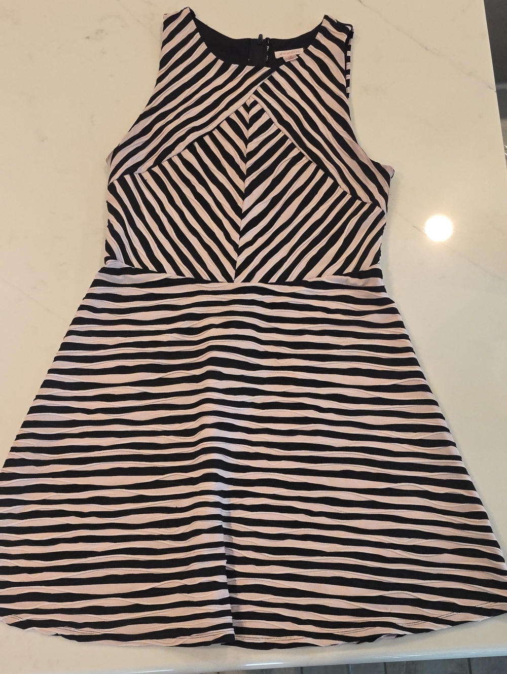 Xhilaration Black and Cream Striped Sleeveless Fit & Flare Dress